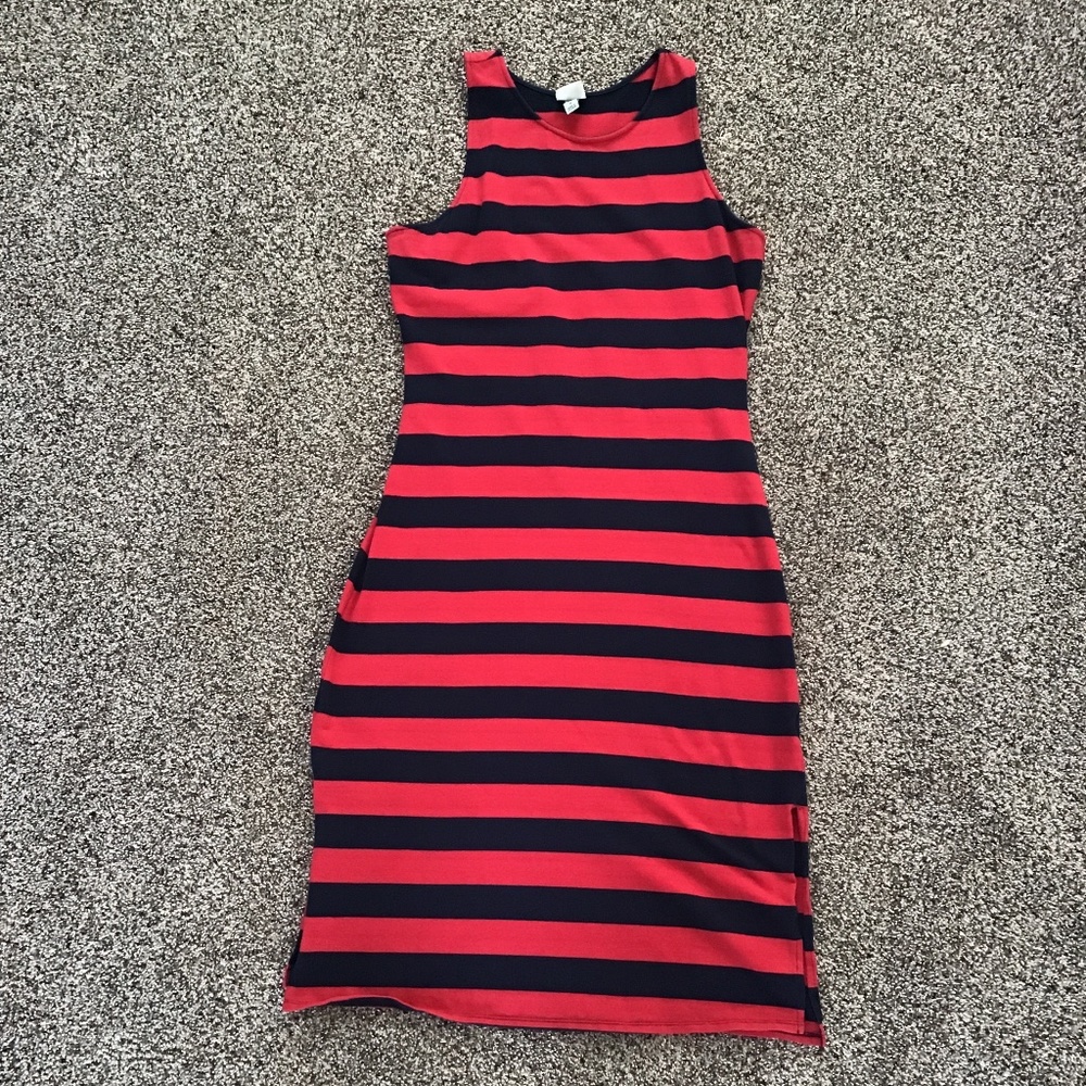 Red and Blue Striped Razor Back dress